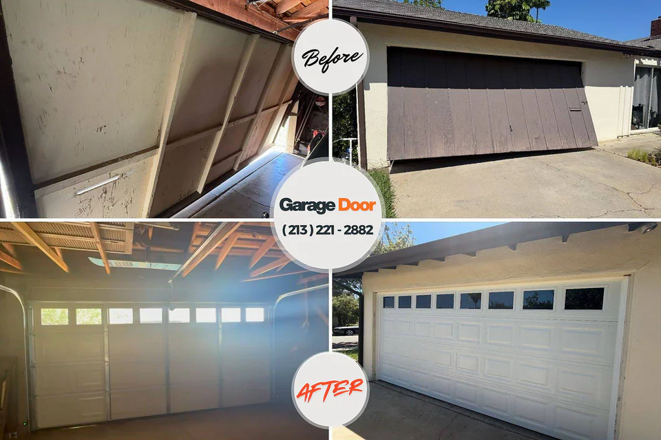 Before and after: garage door repair South Windham, CT